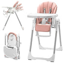 KÜB 3-in-1 Foldable Baby High Chair | 7 Height & 4 Recline Adjustable | Removable Seat & Tray for Easy Clean | 2 Locking Wheels | Multifunctional Infant High chairs for Babies and Toddlers Girl (Pink) by TinyTreasures Baby Boutique