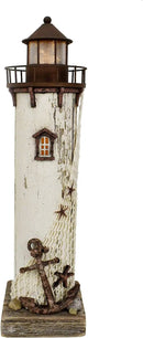 Linfevisi Wood Lighthouse Decor Rustic LED Light House Decor Wooden Decorative Nautical Lighthouse Statue Coastal Beach Themed Lighthouse Handcrafted Tabletop Decoration Home Bathroom (14.75") by CozyNest Decor