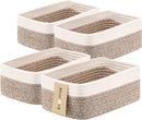 Small Storage Baskets for Organizing | Closet Organizer Bins | Shelf Toy Basket | Woven Rope Baskets | Cube Decorative Box | Shallow Basket | 11.5x7.5x4.7” | 4 Packs White Brown by TinyTreasures Baby Boutique