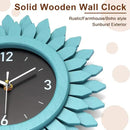 Honiway Wall Clock Battery Operated 12 Inch Rustic Wood Beach Sunburst Decorative Wall Clock Silent Non-Ticking Coastal Wall Decor Clocks for Living Room Kitchen Bathroom Bedroom (Cyan) by CozyNest Decor