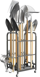 TORACK Garden Tool Organizer Stand with Wheels, Rakes Shovels Yard Tools Stand for Garage, Shed, Garden, Indoor/Outdoor Long-Handled Tools Cart by GreenHaven Gardens