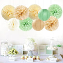 Sage Green-Boho Party-Decorations Paper-Flowers Lanterns - 15PCS Safari Rustic Neutral Baby Shower Tissue Pom Poms Streamers, Champagne Gold Birthday Wedding Graduation Hanging Supplies Decor Hugfond by CozyNest Decor