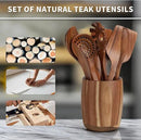 9 PCS Kitchen Utensils Set - Wooden Spoons for Cooking, Natural Teak Wooden Utensils - Includes Wooden Spoons, Spatula Set, Slotted Spoon - Handmade Wooden Spoon Set by CozyNest Decor