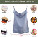 Linen Hanging Laundry Bag, 100% Linen Over The Door Laundry Hamper with Buttons and Zipper, Space Saving Door Hampers for Laundry Dirty Clothes Home Travel, Blue by CozyNest Decor