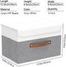 Yawinhe Storage Boxes with Lids, Linen Fabric Bin, Cube Organizer Basket, Washable and Leather Handle, for Home, Closet, White/Grey, 15.0''Lx9.8''Wx9.8''H, 3-Pack, USNK024WGL-3 by TinyTreasures Baby Boutique