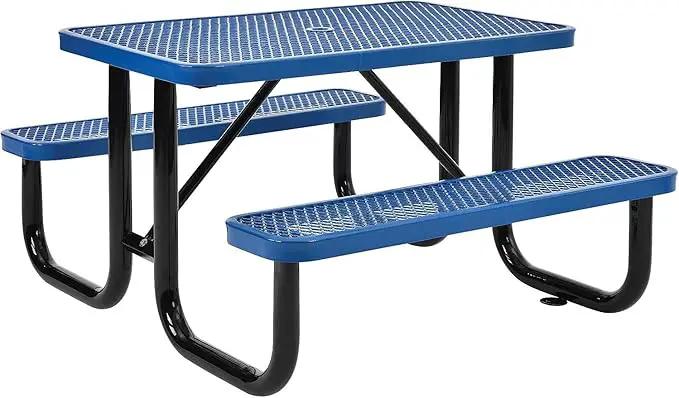 Global Industrial 4' Rectangular Expanded Metal Picnic Table, 48" L x 62" W,Blue, photo 7 of 10