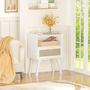 Lerliuo Rattan Nightstands Set of 2, Bedside Table with Drawer Open Shelf, Cane Accent Side End Table with Solid Wood Legs, White Mid Century Night Stand for Bedroom, Dorm and Small Spaces by CozyNest Decor