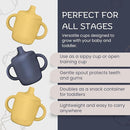 Silicone Sippy Cups with Easy Grip Transition Handles and a Soft Spout. A Non Toxic No Spill Unbreakable Training Cup 150ml/5oz |2-PACK Midnight Blue and Canary| by TinyTreasures Baby Boutique