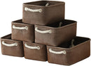 TheWarmHome Storage Basket for Organizing - 12x8x5 inch Small 6 Pack Collapsible Storage Bin for Shelves with Handles, Canves Storage Box for Cloth Closet Organizer Gift Toy (Brown) by TinyTreasures Baby Boutique