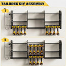 Power Tool Organizer with Charging Station Wall Mount, 3 Layer Expanded Heavy Duty Garage Organization, 45.5 Inch Length Garage Tool Storage, 8 Drills, 2 Assemble Method, Black by GreenHaven Gardens