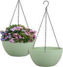 12 inch Large Hanging Planters Plant Pots for Indoor Outdoor Plants, 2 Pack Hanging Flower Pots with Drainage Holes and Chain for Garden Porch, Plastic Hanging Baskets for House Plants, Green by CozyNest Decor