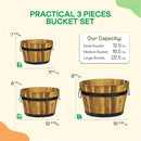 IDZO Set of 3 Wooden Flower Planters for Outdoor Plants, Acacia Wood Barrel Planters, Ergonomic Handles, Drainage Holes, Various Sizes, Golden Teak by GreenHaven Gardens