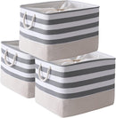 TheWarmHome Jumbo Storage Bins Baskets, Sturdy Fabric Organizing Basket W/Handles, Decorative Foldable Storage Baskets for Shelves Closet Nursery Toy (Grey&White Stripes 3 Pack, 20.5Lx15.7Wx13.8H in) by TinyTreasures Baby Boutique