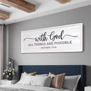 With God All Things are Possible Framed Wall Art, 40''×15'' White Holy Religious Rustic Bible Verse for Christian God Jesus Christ Prayer, Positive Horizontal Inspirational Catholic Scripture Decor by CozyNest Decor