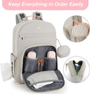 MOMUVO Diaper Bag Backpack, Quilted Baby Bag with Changing Pad and Stroller Straps and Pacifier Case, Multifunction Waterproof Travel Diaper Bags, Unisex, Light Grey and Pink by TinyTreasures Baby Boutique