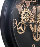 CLXEAST 24 Inch Moving Gear Wall Clock with World Map Pattern,Large Black Gold Metal Wall Clock for Modern Farmhouse Living Room Decor,Reloj De Pared para Sala by CozyNest Decor