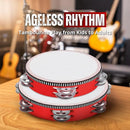 Flexzion Wood Handheld Tambourine for Kids - 8 & 6 Inch Set of 2 Pack, Double Row 12 Pair Metal Jingles, Percussion Drum Moon Musical Instrument (Red) by TinyTreasures Baby Boutique