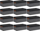 GhvyenntteS Small Fabric Storage Bins 12 Pack, 11.8" x 7.87" x 5.11" Storage Basket with Leather Handles, Closet Storage Bins for Shelves, Storage Baskets for Shelves, DVD Storage (Grey/Black) by CozyNest Decor