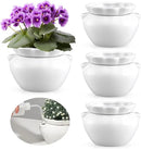 4 Set 6 Inches African Violet Pots Self Watering White Ceramic Pot for Indoor Plants, Flowerpot with Highly Absorbent Inner Pot for Busy Plant Lovers,Plant Care by GreenHaven Gardens