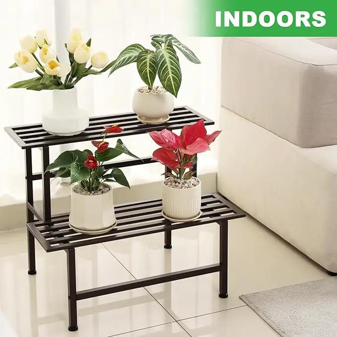 Metal Plant Stand Outdoor Plant Shelf Indoor,2 Tier Heavy Duty Ladder Plant Stands for Multiple Plants,26" L x 20.25" H x 17.75" W,Coffee, photo 4 of 6