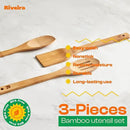 Riveira Dark Bamboo Wooden Spoons for Cooking 3-Piece, Apartment Essentials Wood Spatula Spoon Nonstick Kitchen Utensil Set Premium Quality Housewarming Gifts for Everyday Use by CozyNest Decor
