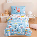 PERFEMET 4-Piece Toddler Bedding Set Boys Cars Toddler Comforter with Sheets Reversible Lightweight Blue Vehicles Toddler Bed Set for Crib(Blue, Cars) by TinyTreasures Baby Boutique