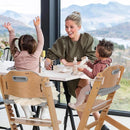 Cowiewie 3-in-1 Convertible Natural Wooden High Chair for Babies & Toddlers 3-Tier Remove & 2 Adjustable Wood Tray & 8 Levels Adjustable, 2 Waterproof Cozy Cushions Grey by TinyTreasures Baby Boutique