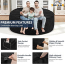 6FT Bean Bag Chair, Large Bean Bag Chairs with Memory Foam Filled, Fluffy Beanbag Sofa with Dutch Velvet Cover, Round BeanBag Chairs for Living Room, Playroom - Black by TinyTreasures Baby Boutique
