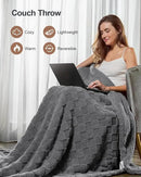 Pawque Super Soft Cozy Throw Blanket for Couch Sofa Bed - Fluffy Sherpa Fleece Reversible Thick Warm Fuzzy Blanket for All-Season, 3D Checkered Jacquard Elegant Decorative Blankets, Grey, 50" x 60" by CozyNest Decor