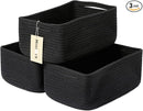 Small Storage Baskets for Organizing | Closet Organizer Bins | Shelf Toy Basket | Woven Rope Baskets | Cube Decorative Box | Shallow Basket | 13x8.5x5.1” | 3 Packs Black by TinyTreasures Baby Boutique