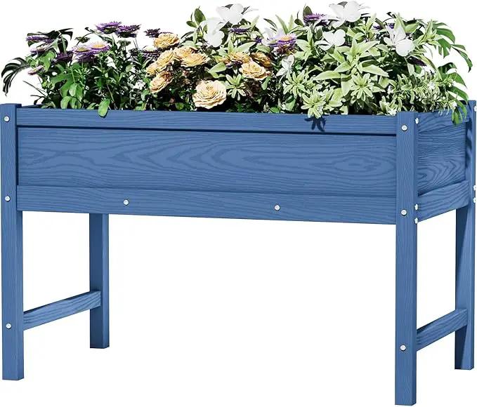 HDPE Raised Garden Bed with Legs, Outdoor Weather-Resistant Elevated Planter Box Stand for Seeds, Herbs, Flowers, Vegetables (Navy Blue)