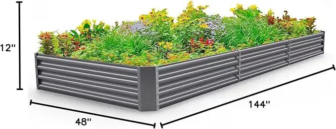 Land Guard 12×4×1ft Galvanized Raised Garden Bed Kit for Vegetables, Galvanized Super Large Metal Planter Raised Garden Boxes Outdoor(359 Gallon Capacity（Grey）…, photo 2 of 2