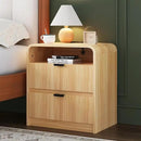 FURSUN 24" Fluted Nightstand with Charging Station, Wooden End Table with 2 Drawers Storage, Curved Profile Design, Modern Bedside Cabinet for Bedroom Living Room, Natural Oak by CozyNest Decor