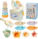 Bath Toys, 21PCS | Montessori Toys for Babies with Shapes for Sorting Play & Stacking Cups | Bath Boats & Spoon with Storage Container | Educational & Mold Free Bathtub Water Toys for Toddler Gifts by TinyTreasures Baby Boutique