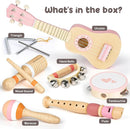 Kids Guitar Set for Girls - Toys for 2 3 4 Year Old Girl Birthday Gifts - 7 in 1 Wooden Montessori Musical Instruments with Ukulele/Tambourine/Maracas/Flute for Toddler 2-5(Pink) by TinyTreasures Baby Boutique