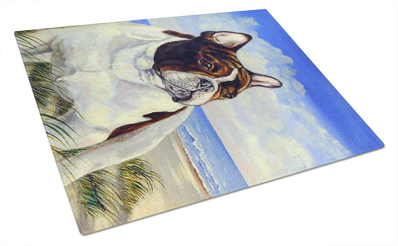 French Bulldog at the beach Glass Cutting Board Large