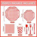350 Pcs Red Gingham Plates and Napkins Party Supplies - Red and White Checkered Plates Sets Serve 50 Guests - Scalloped Gingham Paper Plate for Birthday Picnic Wedding Christmas Party Decorations by CozyNest Decor