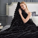 Cozy Bliss Faux Fur Throw Blanket for Couch, Cozy Warm Plush Striped Blanket for Sofa Bedroom Living Room,50 * 60 Inches Black by CozyNest Decor