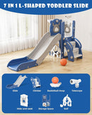 XJD 7 in 1 Toddler Slide, Kids Indoor Slide for Toddlers 12 to 36 Months, New Upgrade with Golf, Basketball Hoop for Indoor Outdoor Playset,Toddler Playground (Blue Gley) by TinyTreasures Baby Boutique