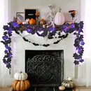 RECUTMS Halloween Maple Leaf Garland with Purple Lights - Black Artificial Leaves Decor for Home Mantle, Stairs, Indoor/Outdoor - 2 Pack by CozyNest Decor
