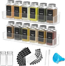 PMMASTO Adhesive Acrylic Spice Rack Organizer with 12 Empty Square Spice Jars, 238 Spice Labels with Chalk Marker and Funnel Complete Set for Kitchen Cabinet/Pantry Door (Clear - 2 Pack) by CozyNest Decor