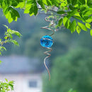 Fonmy Gazing Ball Spiral Tail -Decorative Wind Spinner Sun Catcher Rainbow Maker 11 inch Tail and 2 inch Peacock Blue Crystal Orb. Indoor Outdoor Garden Decoration -13 inch Height by GreenHaven Gardens