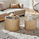 Nesting Coffee Table Set of 2, Modern Round Coffee Table with Non-Slip Feet, Oak Wooden Circle Accent Tables for Small Spaces Living Room Bedroom Balcony Office Drum Side Table by CozyNest Decor