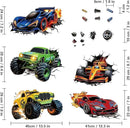 3D Racing Cars Wall Decals - Truck Bursting Through Wall, F1 Racing Cars Wall Stickers for Kids Room Boys Bedroom by CozyNest Decor
