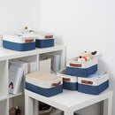 DULLEMELO Set of 6 Small Baskets for Organizing, Small Fabric Storage Bins for Toys Storage, Collapsible Storage Bins with Leather Handles for Shelves, Closets, Laundry, Nursery(White&Blue) by TinyTreasures Baby Boutique