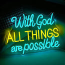 With God All Things Are Possible Neon Sign 16.5 * 12.6 Inch Led God Light Up Sign Dimmable USB Neon Light for Room Wedding Party Church Wall Decor (Ice Blue Yellow) by CozyNest Decor