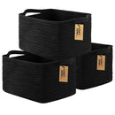 COMFY-HOMI 3PACK Cotton Rope Woven Basket With Handles for Shelves, Toy, Book, Cloth Storage Basket for Organizing|13.5" x 11" x 9.5" Decorative Nursery Cube Bin for Living Room（all Black） by TinyTreasures Baby Boutique