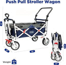Creative Outdoor Wagon for Kids Push Pull Collapsible Stroller Folding Cart | Silver Series | Beach Park Garden & Tailgate | Navy Blue by GreenHaven Gardens