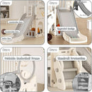 YUFU 5 in 1 Toddler Slide, Kids Slide with Climber, Basketball Hoop and Ball, Outdoor Indoor Playset for Toddlers Age 1-3 (Beige+Gray) by TinyTreasures Baby Boutique