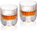 KAMMAK Crystal Whiskey Glasses Set of 2, 7.44oz Old Fashioned Glasses Stemless, Luxury Hand Blown White Cocktail Glasses, Handcrafted Cut Design Octagon Cup for Women, Men Gift for Bourbon by CozyNest Decor